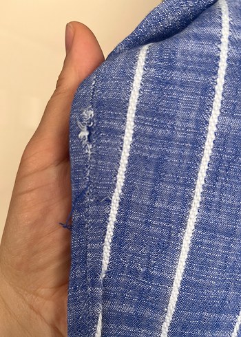 Diğer Mavi Çizgili Keten Uzun Kollu Gömlek