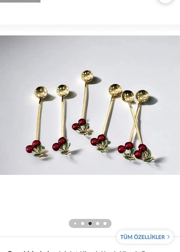 Altın Renkli Kiraz Detaylı Tatlı Kaşıkları - Görsel 4