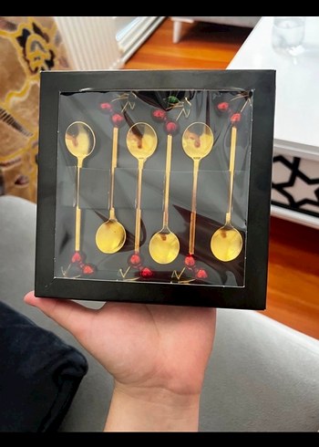 Altın Renkli Kiraz Detaylı Tatlı Kaşıkları - Görsel 2