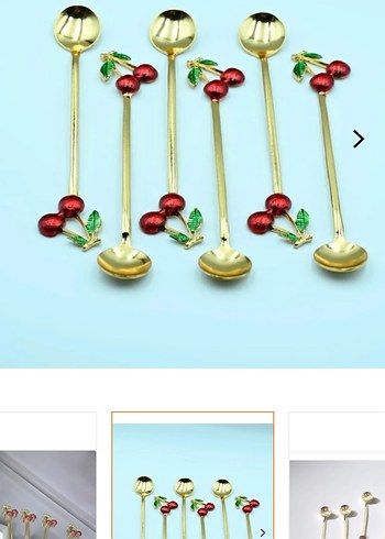 Altın Renkli Kiraz Detaylı Tatlı Kaşıkları - Görsel 3