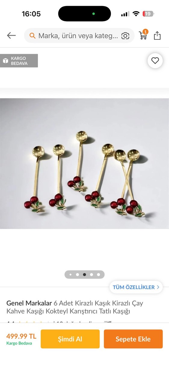Altın Renkli Kiraz Detaylı Tatlı Kaşıkları - Görsel 4