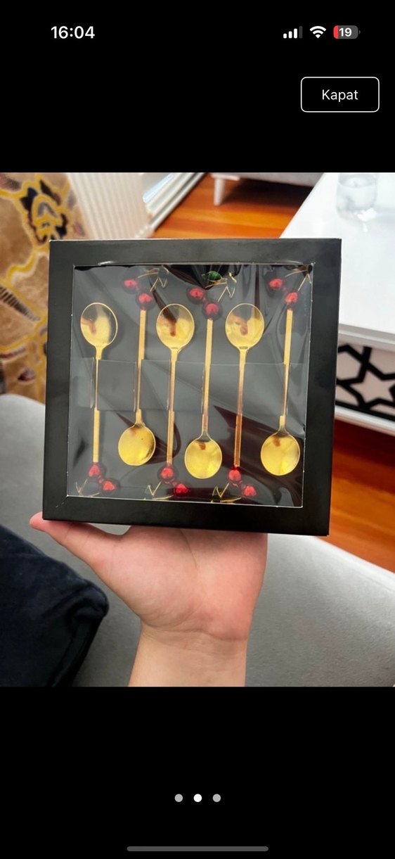 Altın Renkli Kiraz Detaylı Tatlı Kaşıkları - Görsel 2