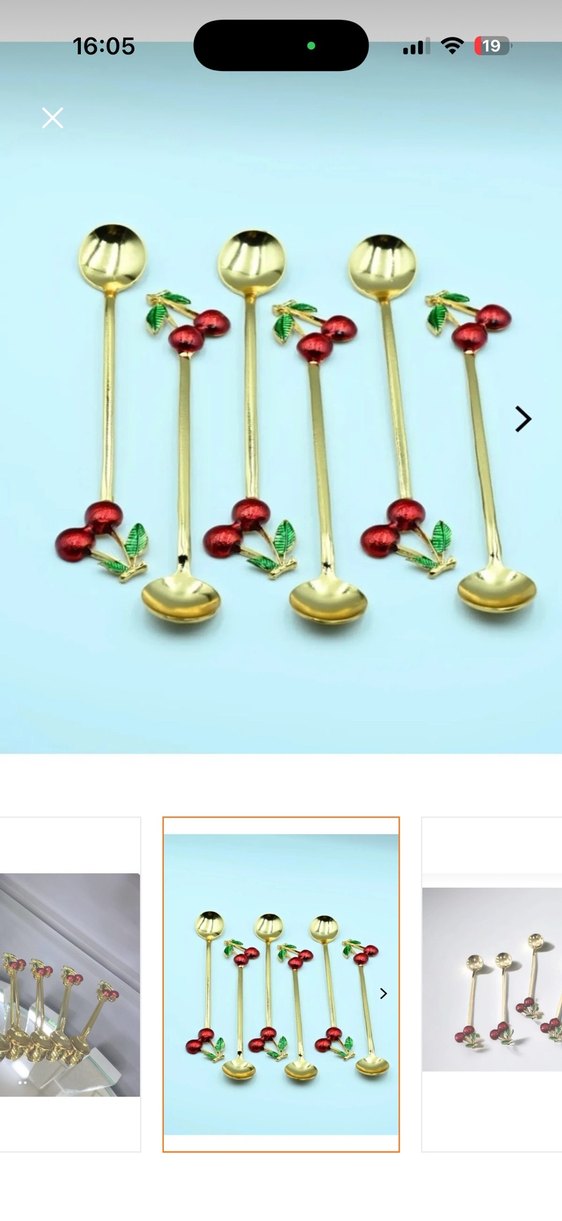 Altın Renkli Kiraz Detaylı Tatlı Kaşıkları - Görsel 3