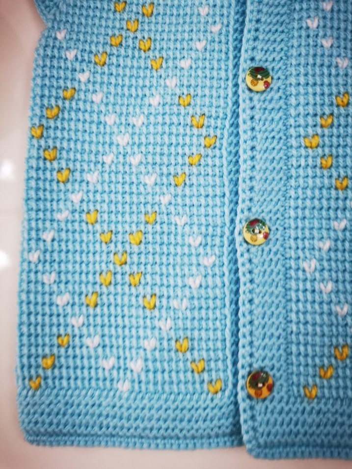 Mavi Nakışlı erkek Çocuk El Örgüsü Yelek - Görsel 2