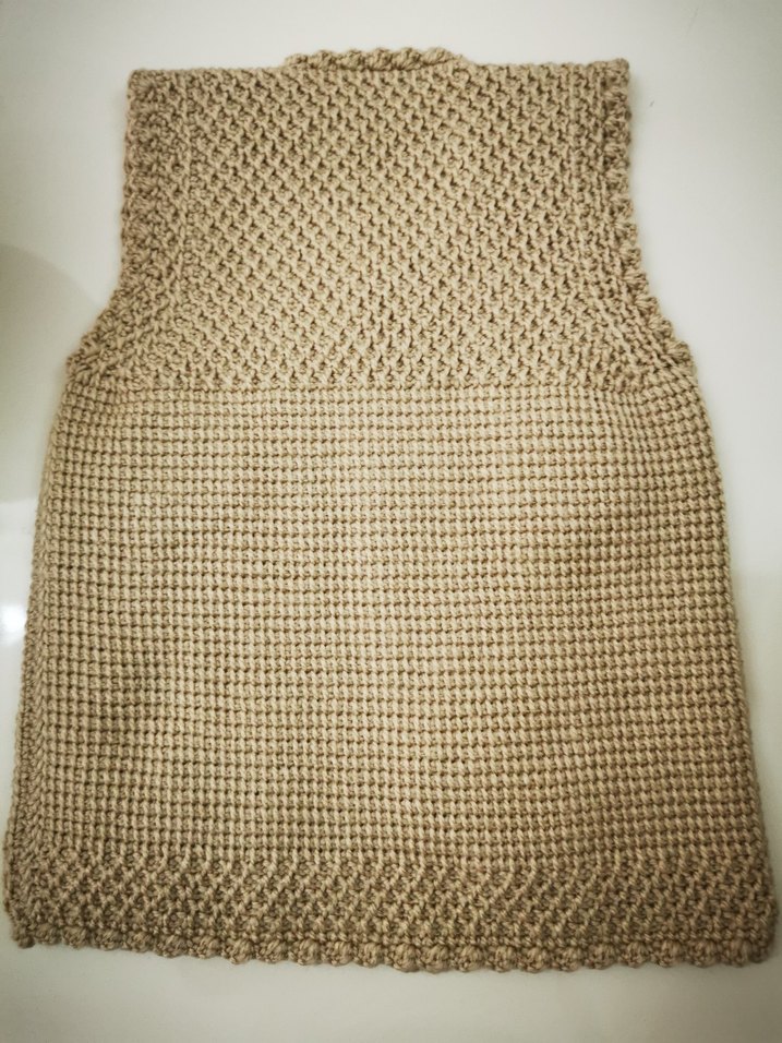 Kız Çocuk Bej Triko Kolsuz Yelek El Örgüsü - Görsel 3