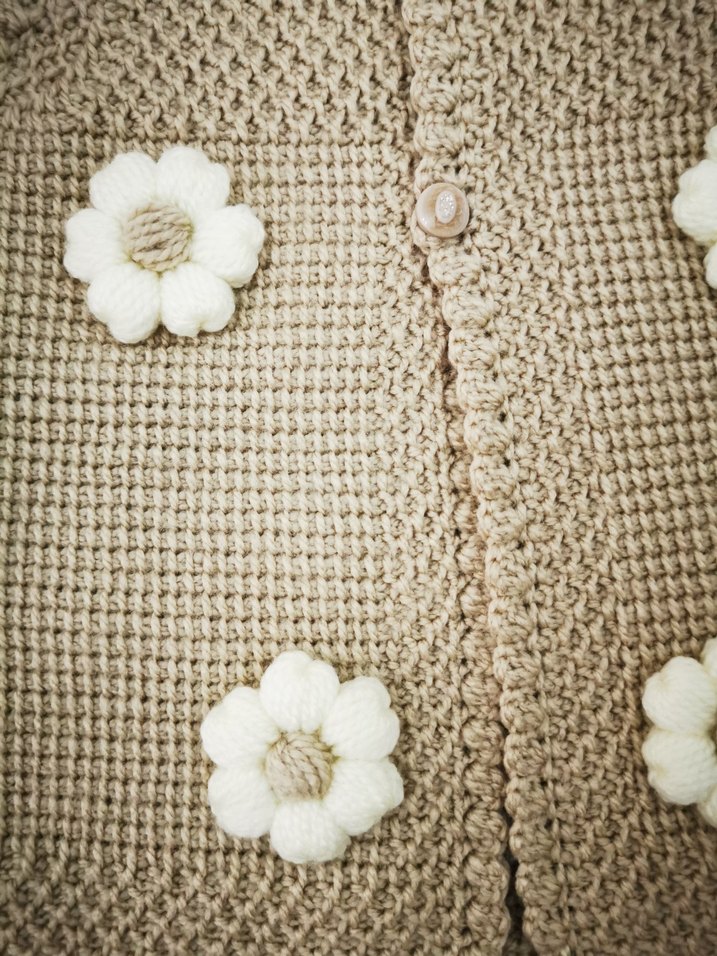 Kız Çocuk Bej Triko Kolsuz Yelek El Örgüsü - Görsel 2