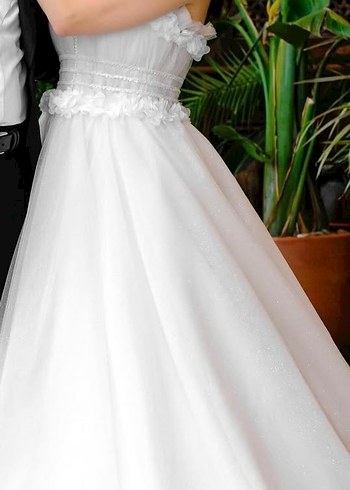 Beyaz Uzun Straplez A Kesim Gelinlik - Görsel 3