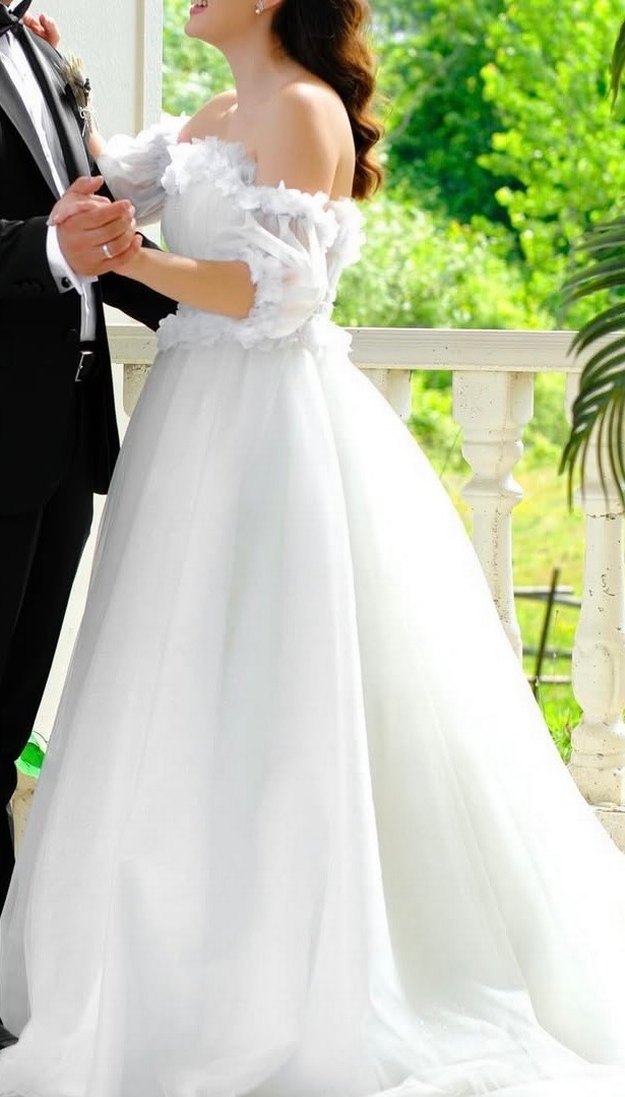 Beyaz Uzun Straplez A Kesim Gelinlik - Görsel 2