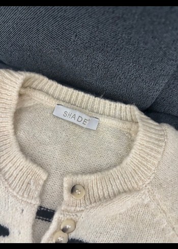 Çizgili Krem Beyaz Örgü Kadın Kazak - Görsel 3