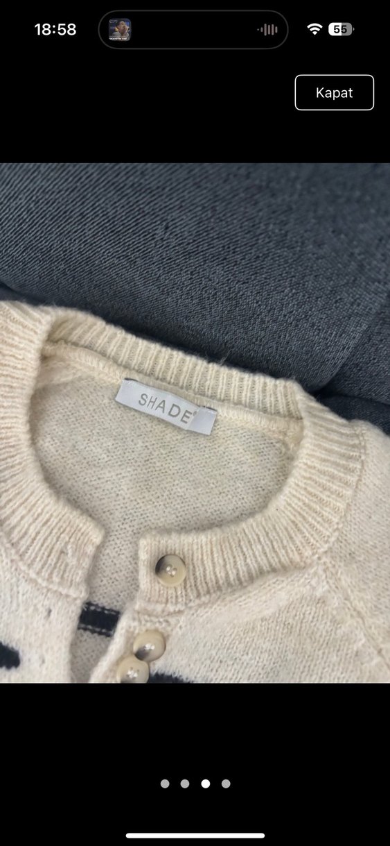 Çizgili Krem Beyaz Örgü Kadın Kazak - Görsel 3