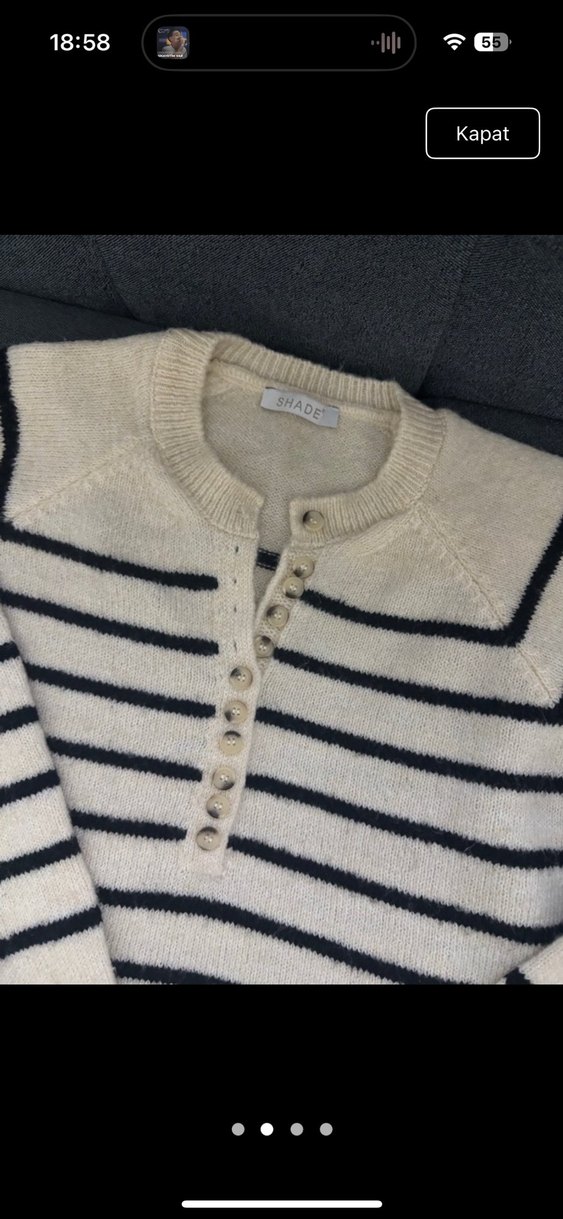 Çizgili Krem Beyaz Örgü Kadın Kazak - Görsel 2