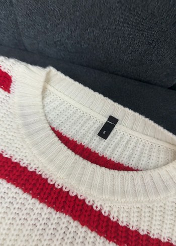 Kırmızı Çizgili Kadın Triko Kazak - Görsel 2