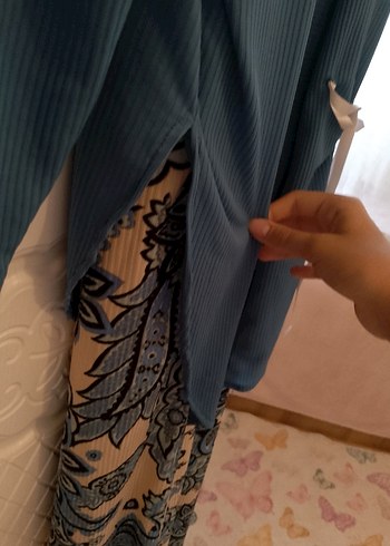 38 Beden Desenli Mavi Uzun Hemşirelik Sabahlığı