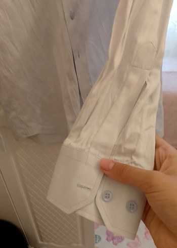 Diğer Düğmeli Beyaz Keten Erkek Gömlek