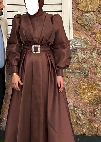 Kahverengi Vintage Uzun Abiye Elbise - Görsel 2