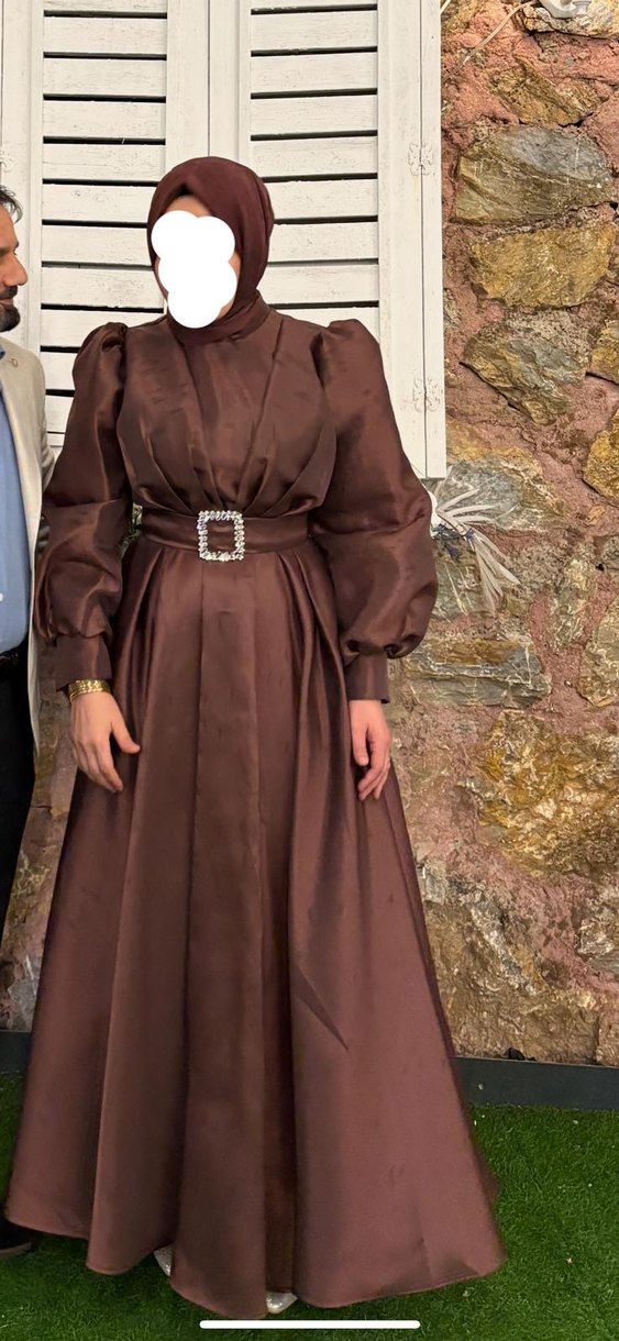 Kahverengi Vintage Uzun Abiye Elbise - Görsel 2