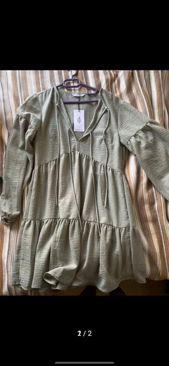 stradivarius V Yaka Uzun Kollu Mini Elbise - Görsel 2