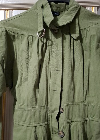 Kadın Keten Kumaş Düğmeli Tulum - Görsel 2