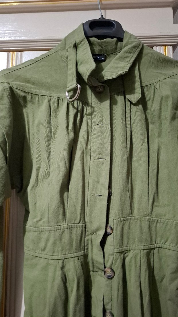 Kadın Keten Kumaş Düğmeli Tulum - Görsel 2