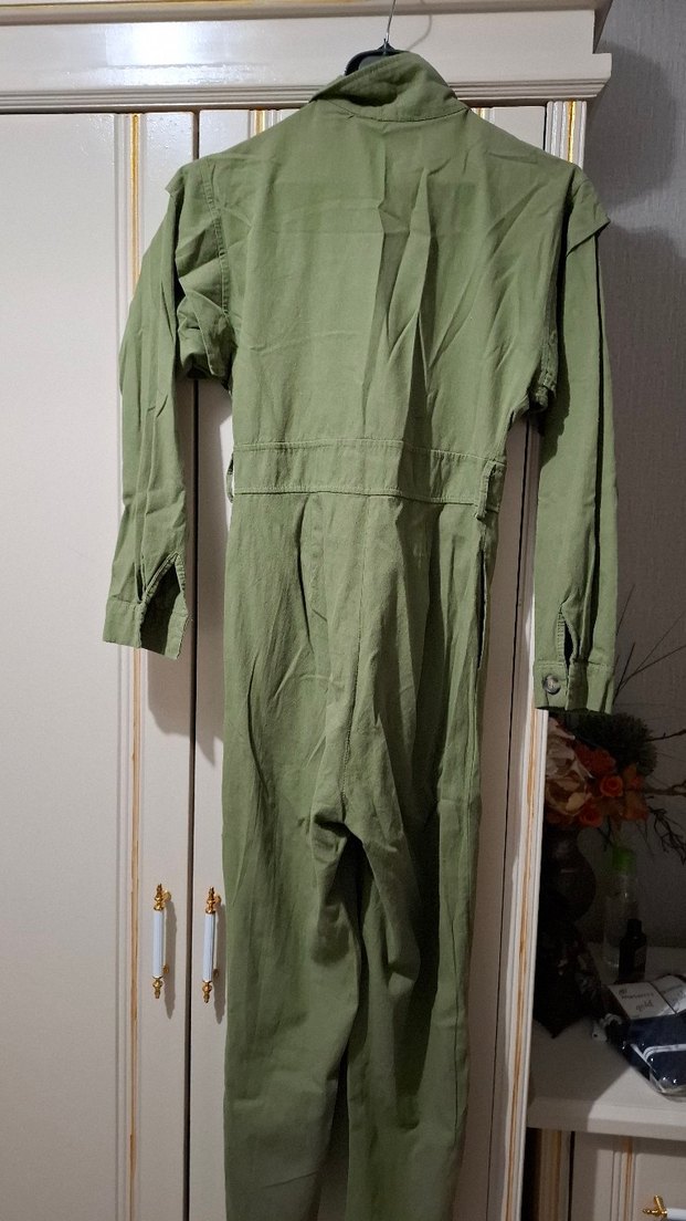 Kadın Keten Kumaş Düğmeli Tulum - Görsel 3