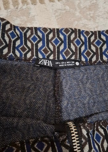 Zara kadın Gri Mavi Batik Desenli Fermuarlı Kumaş Pantolon - Görsel 3