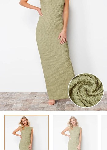 Kadın Haki Triko Uzun Elbise - Görsel 3