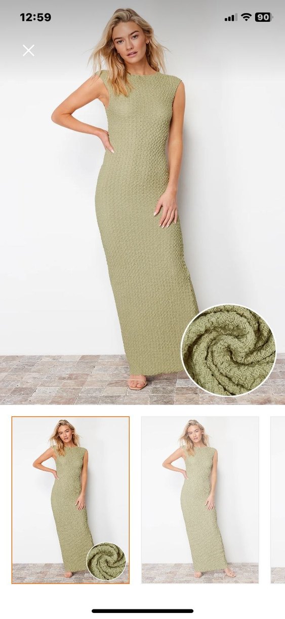 Kadın Haki Triko Uzun Elbise - Görsel 3