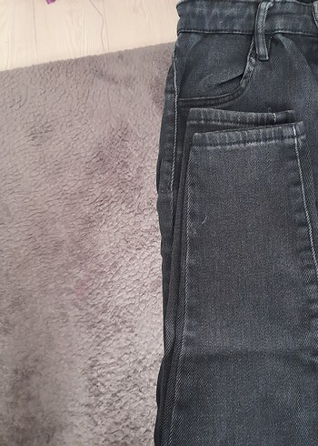 Düğmeli siyahKadın Denim Jean - Görsel 4