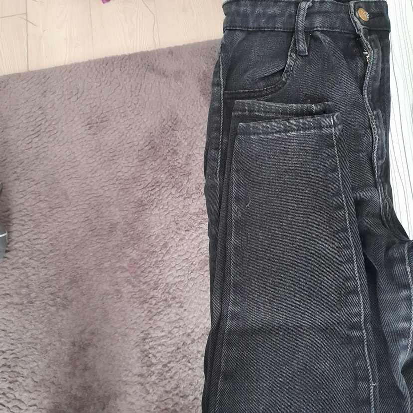 Düğmeli siyahKadın Denim Jean - Görsel 4