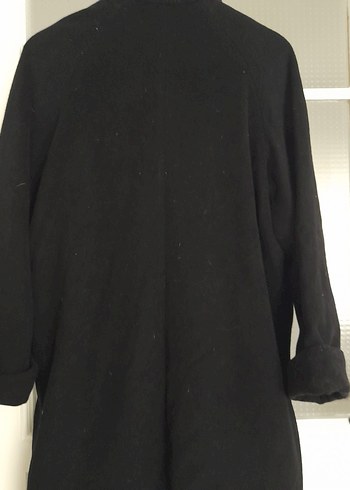 Siyah kaşe mont rahat salaş kesim yumuşacık - Görsel 4