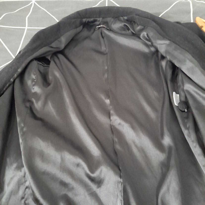 Siyah kaşe mont rahat salaş kesim yumuşacık - Görsel 2