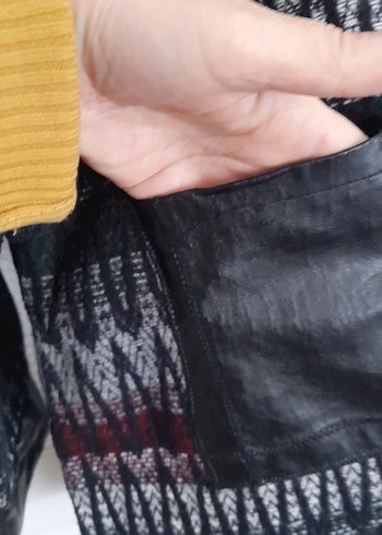 yün çeket mevsimlik kollar deri cep deri detay önü kople biye - Görsel 2