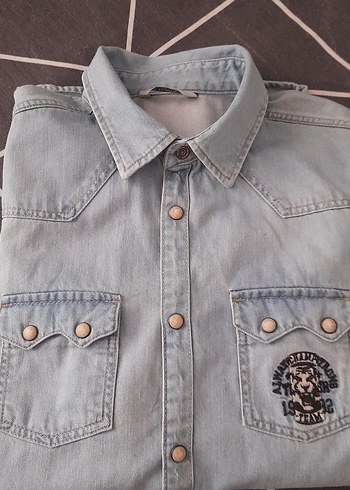 mavi kot Erkek Gömlek 2 kes giyildi tarz ve şık üründür - Görsel 2