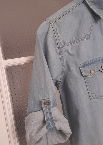 mavi kot Erkek Gömlek 2 kes giyildi tarz ve şık üründür - Görsel 4