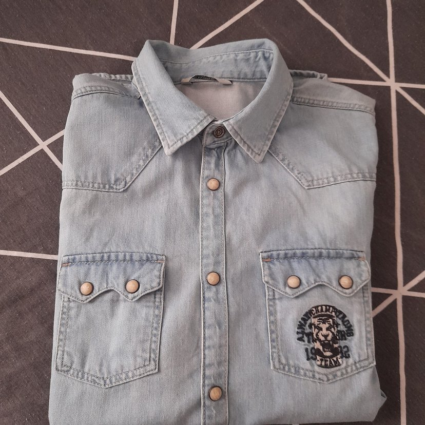 mavi kot Erkek Gömlek 2 kes giyildi tarz ve şık üründür - Görsel 2