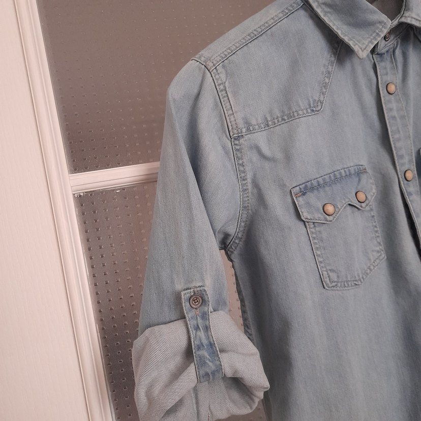 mavi kot Erkek Gömlek 2 kes giyildi tarz ve şık üründür - Görsel 4