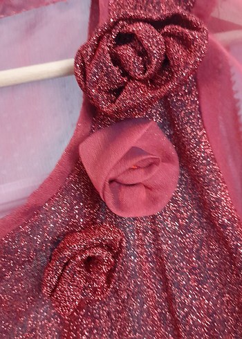 Bordo Uzun Abiye Elbise Transparan Kollar - Görsel 2