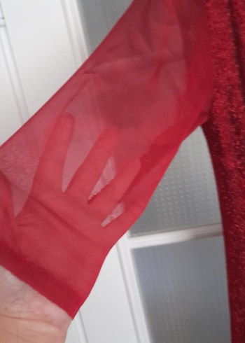 Bordo Uzun Abiye Elbise Transparan Kollar - Görsel 7