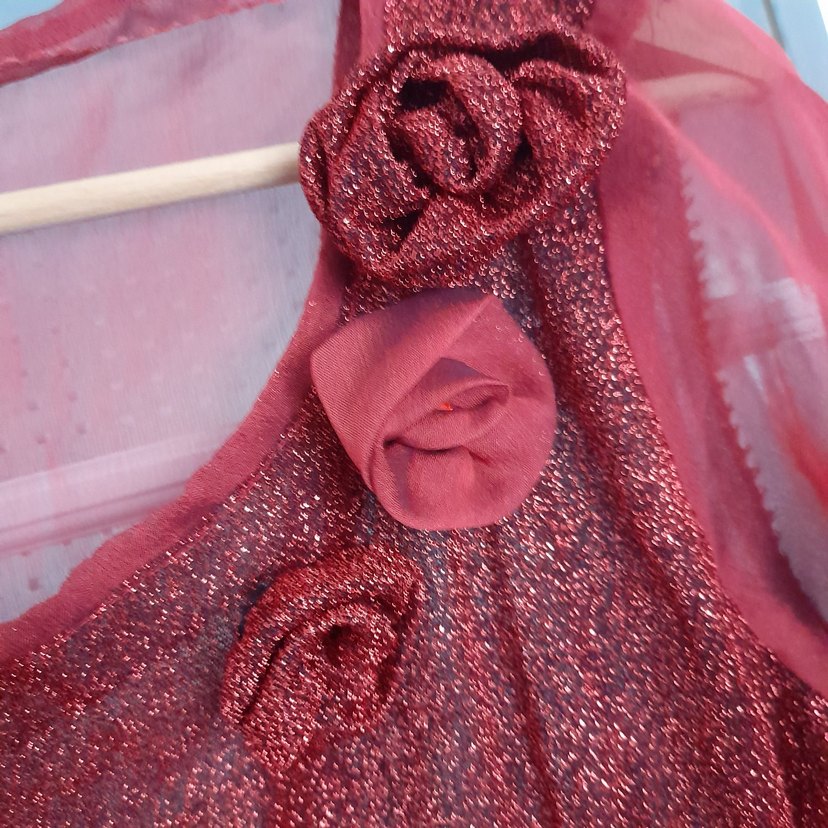 Bordo Uzun Abiye Elbise Transparan Kollar - Görsel 2