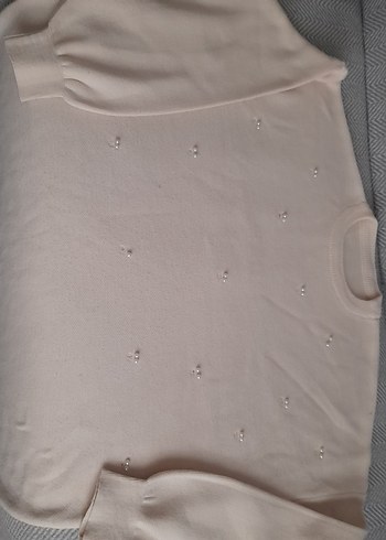 Kadın krem  Uzun Kollu Triko Kazak inci işleme - Görsel 2