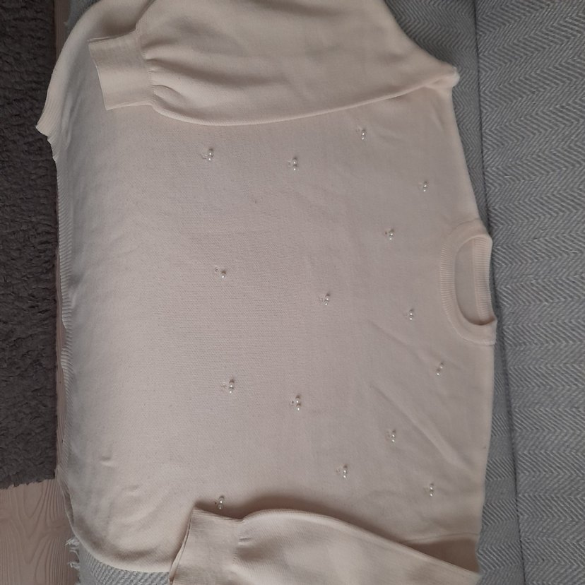 Kadın krem  Uzun Kollu Triko Kazak inci işleme - Görsel 2