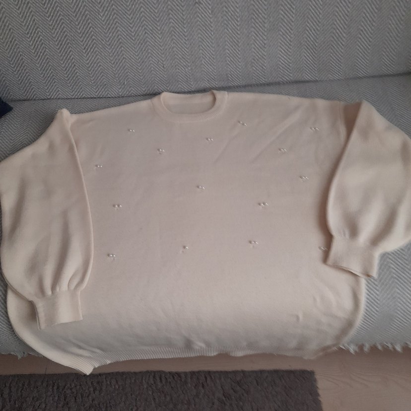 Kadın krem  Uzun Kollu Triko Kazak inci işleme - Görsel 5