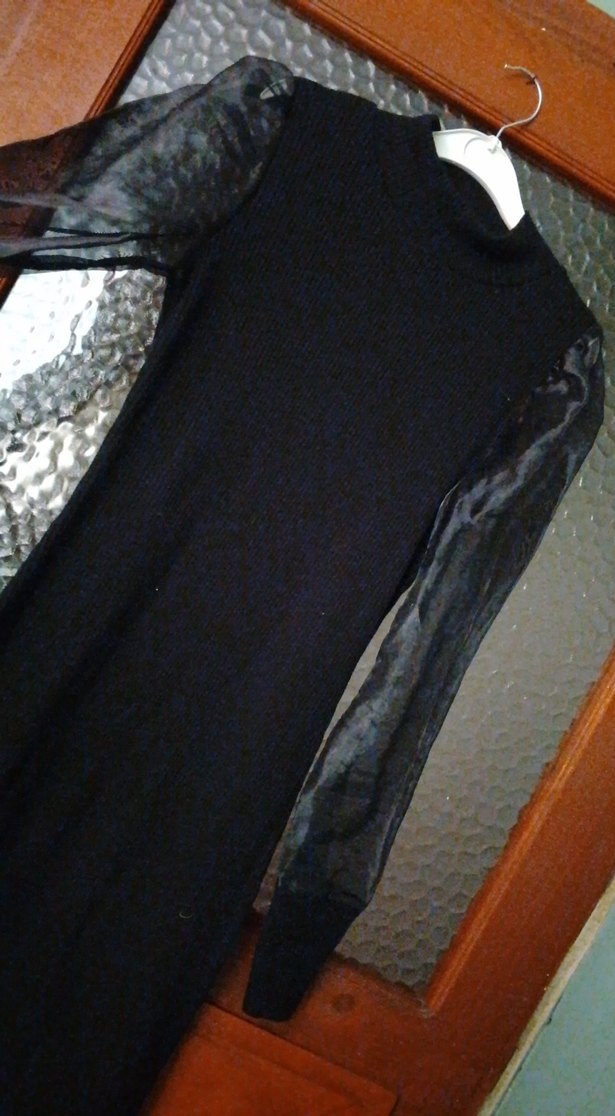 Siyah Uzun Kollu Triko Goth Elbise - Görsel 3