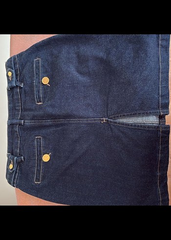 Düğmeli Lacivert Kot Mini Etek - Görsel 2