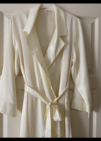 Uzun krem  Bohem Kadın Sabahlık gecelik takım - Görsel 4