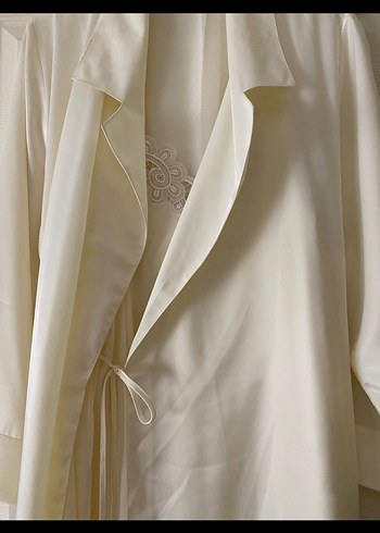 Uzun krem  Bohem Kadın Sabahlık gecelik takım - Görsel 3
