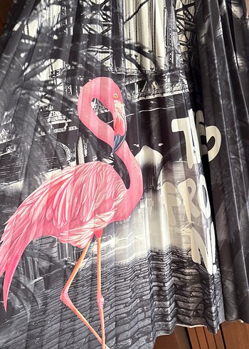 Pembe Gri filemingo Baskılı Piliseli Uzun Etek - Görsel 2