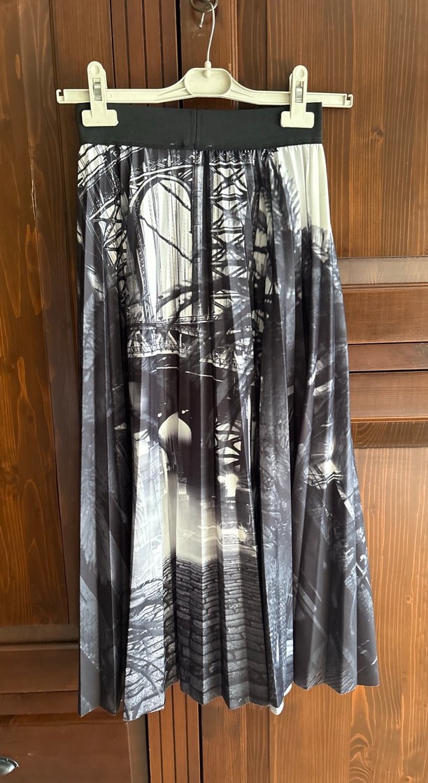 Pembe Gri filemingo Baskılı Piliseli Uzun Etek - Görsel 3