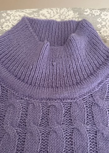 Mor Örgü Boğazlı Kadın Kazak - Görsel 6