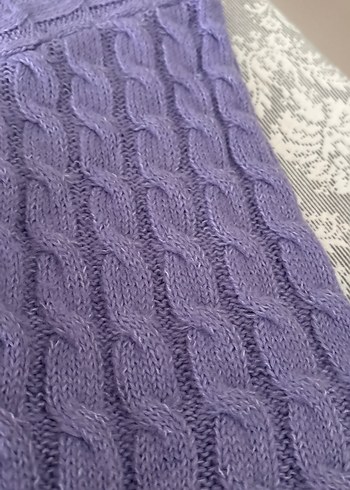 Mor Örgü Boğazlı Kadın Kazak - Görsel 5